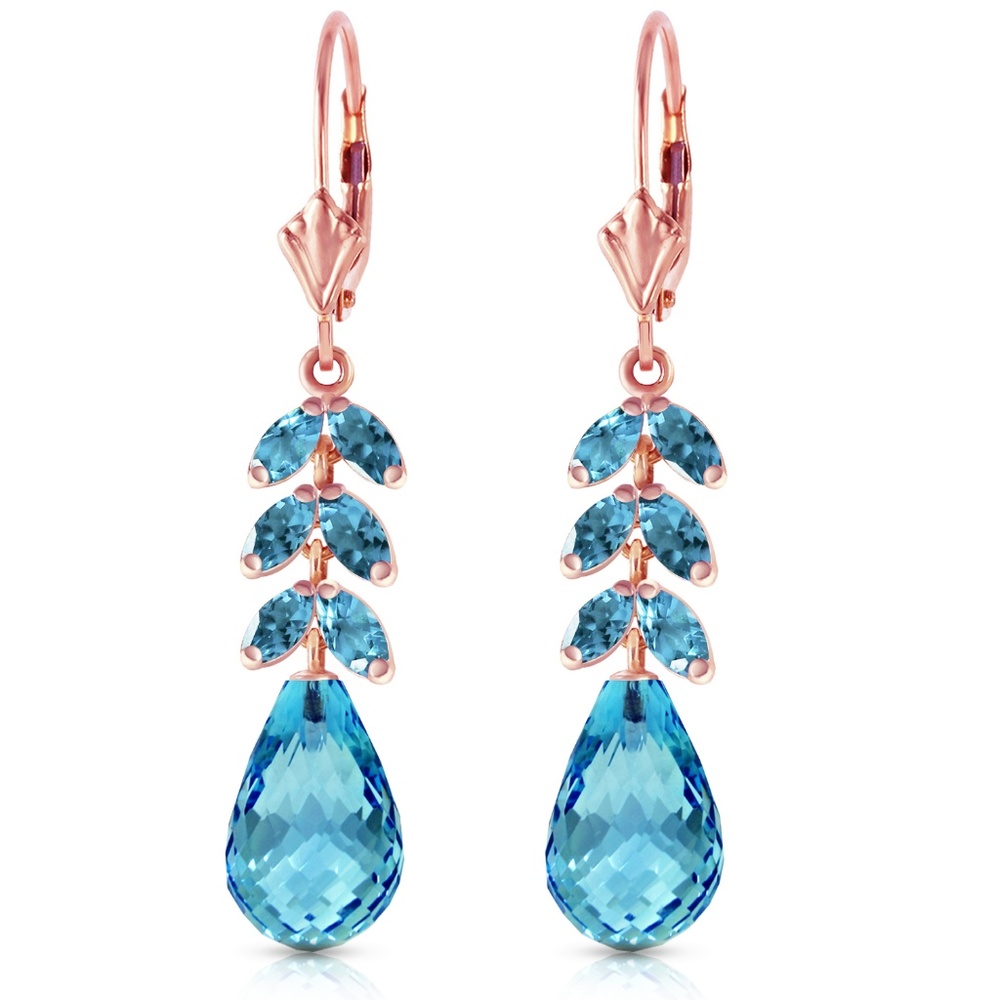 GOLD LEVER BACK EARRING WITH NATURAL BLUE TOPAZ - Picture 2 of 5